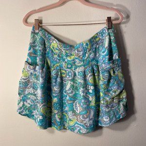 🔥 Old Navy | Green/Blue Paisley Print Linen Blend Pleated Skirt w/ Pockets M